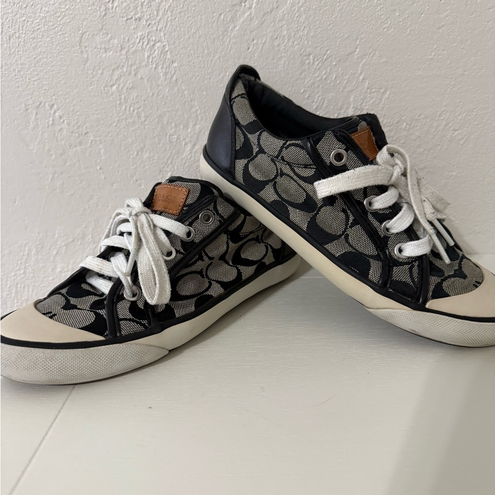 Coach Black and Cream Patterned Sneakers